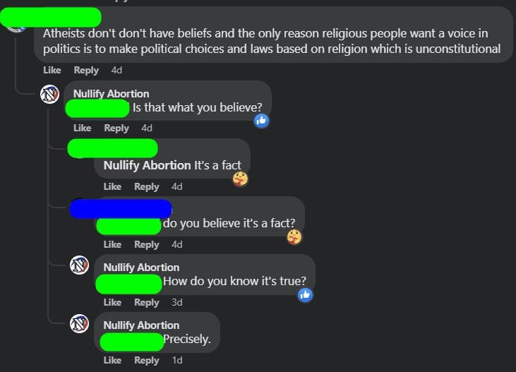 An example conversation where we censored the names of the participants