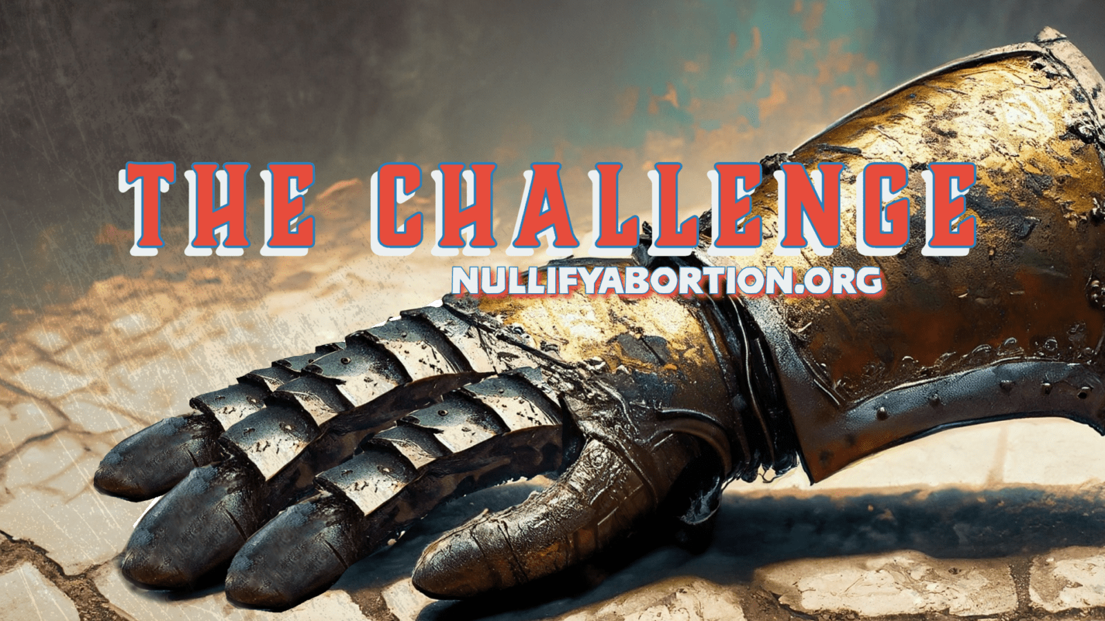 A gauntlet on the ground with the words "The Challenge" in the middle.